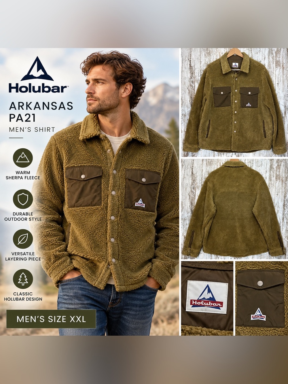 Holubar Arkansas PA21 Sherpa Fleece Shirt Jacket Men’s Size XXL